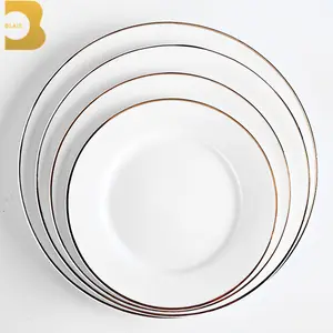 catering restaurant white bone china gold rim weddings wholesale cheap bulk ceramic dinner plates