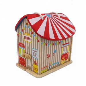 Nouveau design dessin animé cirque jouet en bois maison de poupée pour enfants W06A327