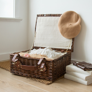 Handmade gift blanket storage organizer extra large brown laundry suitcase empty wicker rattan picnic basket for bread vegetable