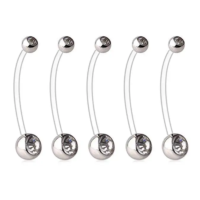VRIUA White Soft Rod Circular Barbells Zircon Inlay Navel Pregnancy Belly Ring Belly Button Piercing Trendy Classic Piercing