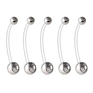 VRIUA White Soft Rod Circular Barbells Zircon Inlay Navel Pregnancy Belly Ring Belly Button Piercing Trendy Classic Piercing