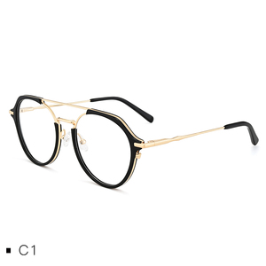 Nova moda redonda de metal óculos armações de acetato dupla ponte azul bloqueando a luz dos quadros dos vidros ópticos - Product Image 3
