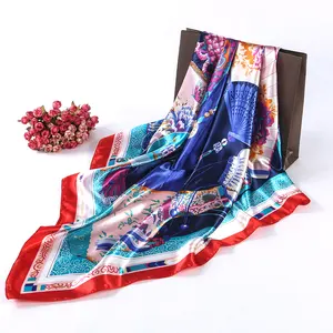 wholesale many printing 100% satin material women sleep hair scarf Turkey head cover style women square head scarf