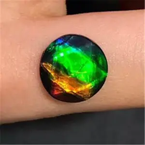 加拿大天然 ammolite 圆形明亮式切割松散石头用于女性耳环吊坠项链戒指