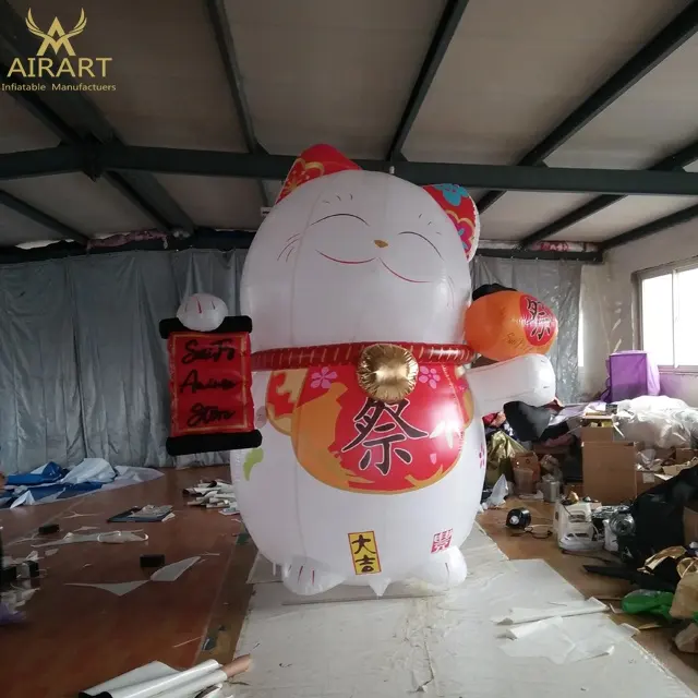 Gato de simulación inflable, accesorios decorativos japoneses, gato de la suerte inflable para decoración al aire libre