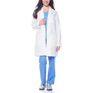 Bata de algodón y poliéster unisex para médico y enfermera, bata de laboratorio quirúrgico con bolsillos, color blanco