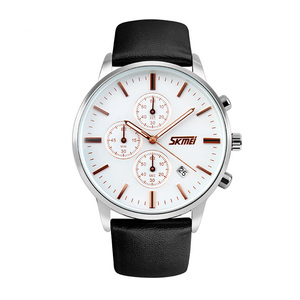 Nouvelle conception SKMEI 9103 <span class=keywords><strong>Montre</strong></span> à quartz en acier inoxydable de luxe avec bracelet en cuir véritable pour hommes - Product Image 2