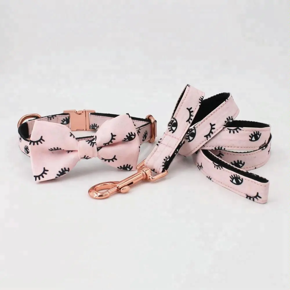 Amazon Best Selling Pink Eyelash Patterned Dog Collar and Leash Set For Dogs