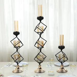 Metallic Gold & Black Wholesale Geometric Candle Holders with Amber Glass Votives