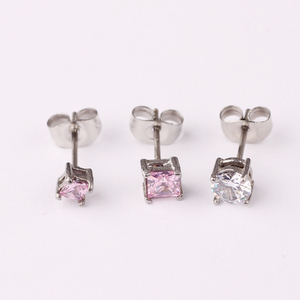 Trendy Round and Square Stainless Steel <strong>Stud</strong> <strong>Earrings</strong> with Small Crystal Zircon <strong>Black</strong> Zinc Plated Unisex for Anniversary - Product Image 3