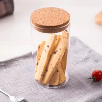 Groothandel op maat gemaakte hoogwaardige ronde borosilicaat glazen potten met kurken deksel, voedselveilig, meerdere maten beschikbaar, voorraadpot