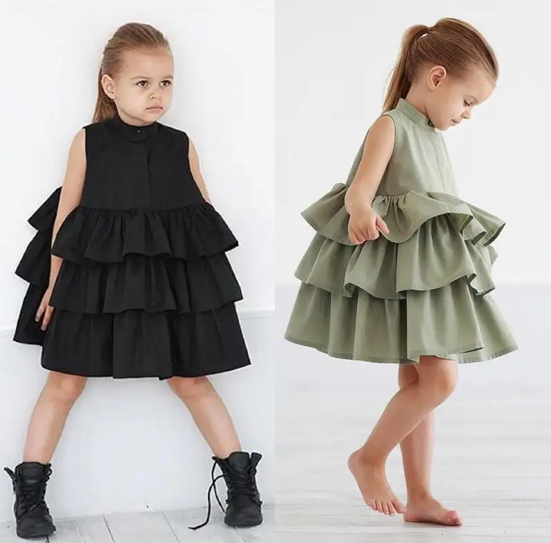 Hao Baby Girls Summer Dress Children 2022 New Princess Dress Korean Kid Skirt Girl Pure Color Dress