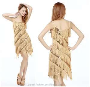 Frau Mädchen Ballsaal/Tango/Rumba/Latin dance kleid flapper fringe 1920s gold vintage great gatsby pailletten party kleid für tänzer