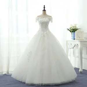 Morili Off the shoulder cheap appliqued lace princess customized plus size ivory white bridal wedding dresses MWA111