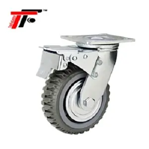 150MM/6 Inch Korean Heavy Duty PU Double Ball Bearing Top Plate Swivel Caster Wheel with/ without Brake for Trolley Cart