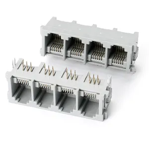 RJ45 Tipo PLUGUES MODULARES PCB Jack de Entrada Lateral, 6P6C-1X4 Porto, Com Pino de Metal