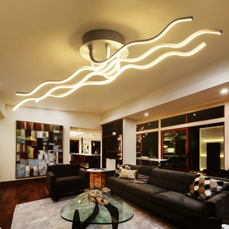 कमरे में रहने वाले एलईडी एक्रिलिक छत प्रकाश लैंप और लहर आकार प्रकाश स्थिरता और बैंक्वेट हॉल छत डिजाइन