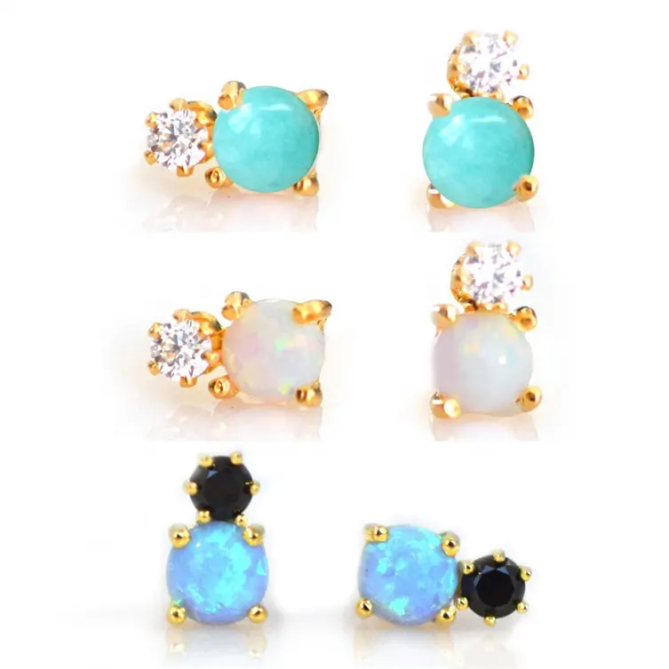 925 silver high quality jewelry dainty stud opal earrings