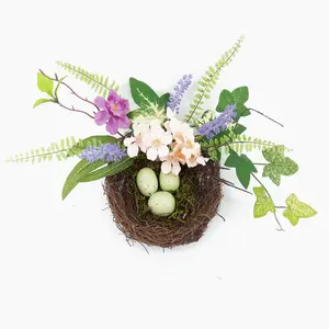 Ninho de lavanda artificial de 6 ", flor de lavanda com ovos espalhados e folhagem