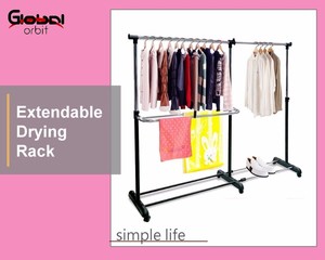 Coat Hanger Stand Storage Metal Laundry Double Clothes Rail Rack With <b>Shelf</b> - Product Image 4