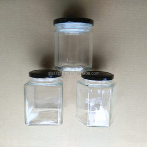 50ml - 1000ml Cylinder Square Hexagon Glass Honey Jar Jam Bottle with Metal Lid