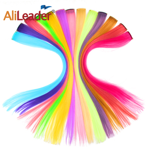 AliLeader único Clip en extensiones de cabello de una pieza sintético largo recto Ombre gris Arco Iris rojo pieza de cabello - Product Image 3