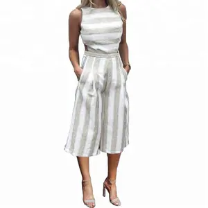 Fashion Design Custom White Fitted Linen Sexy Jumpsuit Women