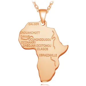 Collier hip hop plaqué or, accessoires pour hommes et femmes, avec pendentif carte africaine, longue chaîne, bijoux en acier inoxydable, nouvelle collection