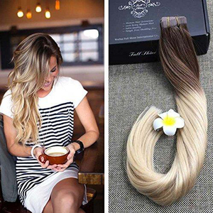 <span class=keywords><strong>Cheveux</strong></span> blonds Couleur De Bonne Qualité 8 # Devenant 60 Blonde Balayage Appliques Humano Fita Adesiva <span class=keywords><strong>Colle</strong></span> dans les <span class=keywords><strong>Cheveux</strong></span> - Product Image 6