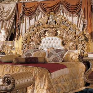 Cama Alta de Madera Maciza Clásica de Lujo Europeo, Cama Alta de Madera Maciza con Pintura de Corte Francesa para Villa de Lujo - Product Image 2