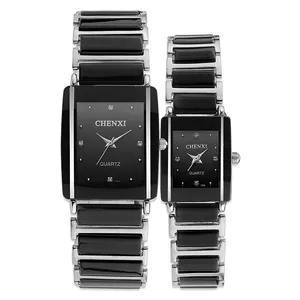 CHENXI นาฬิกาควอตซ์คู่สำหรับผู้หญิง,นาฬิกาเซรามิกสีดำและสีขาวหรูหรานาฬิกาข้อมือผู้หญิงเพชรปราดเปรียวแฟชั่นแบบเรียบง่าย