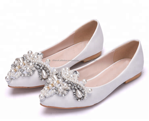 Mode poit bout robe de mariée chaussures handmake perles cristal garniture plat Chaussures de mariage - Product Image 1
