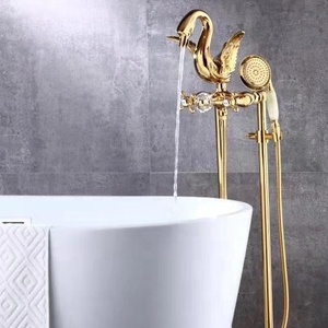 Rubinetto per Vasca da Bagno LN 69 Luxury Golden Swan, con Beccuccio in Ottone Dorato, Valvola in Ceramica, Montaggio su Piano, Termostatico a Foro Singolo - Product Image 3