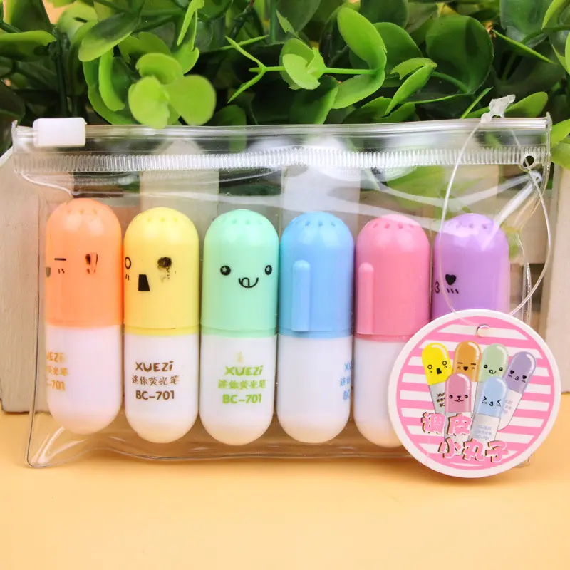 New Design Lovely Mini Capsule shape highlighter Scalable pill shape fluorescent pen