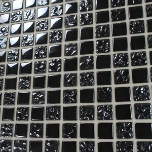Modern Style Mini 15x15 Ice Crack Pure Black Glass Mosaic Tile For Home Design