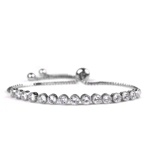 Exquisita pulsera clásica redonda de Zirconia cúbica para mujer y niña, brazalete de Bolo de cristal ajustable