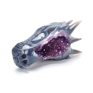 Đầu Rồng Mã Não Chạm Khắc Siêu Chất Lượng Thực Tế Hộp Sọ Rồng Thạch Anh Tím Geode - Product Image 3