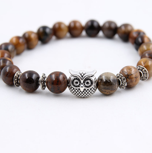 Pulseras de Piedra Natural, Piedra Volcánica Negra Desgastada, Aleación de Color Plateado, Pulseras de Búho para Mujeres y Hombres, Accesorios - Product Image 4