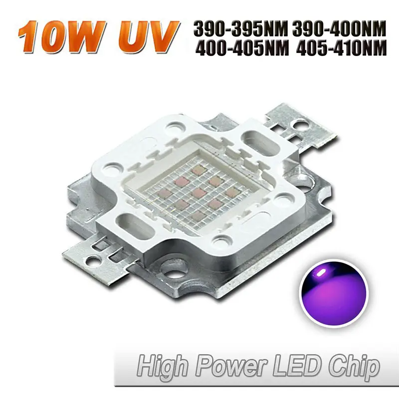 10W lámpara UV 395NM 400NM 405NM 410NM púrpura COB LED de alta potencia de la luz de ultravioleta Chip LED lámpara 8-11V