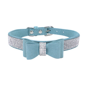 럭셔리 가죽 개 목걸이 라인 석 Bowtie 애완견 칼라 - Product Image 2
