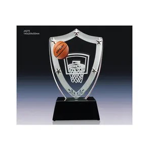 Troféu de basquete em vidro de cristal, barato, alta qualidade, preço, formato de escudo, de vidro cristal para award ja275