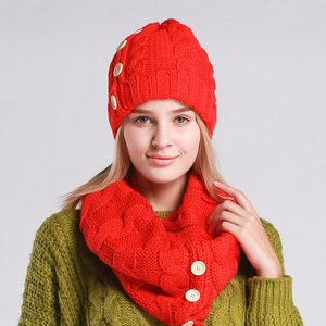 2PC Crochet <strong>Women</strong> Hat Scarf Set Fahion <strong>Beanies</strong> With Button Autumn Winter Knit Scarf Thick Female Bonnet Scarf Set - Product Image 4