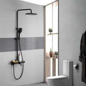ผนังอาบน้ำฝักบัวก๊อกน้ำร้อนและน้ำเย็นผสมฝนก๊อกน้ำห้องอาบน้ำฝักบัวห้องน้ำสีดำก๊อกน้ำชุด