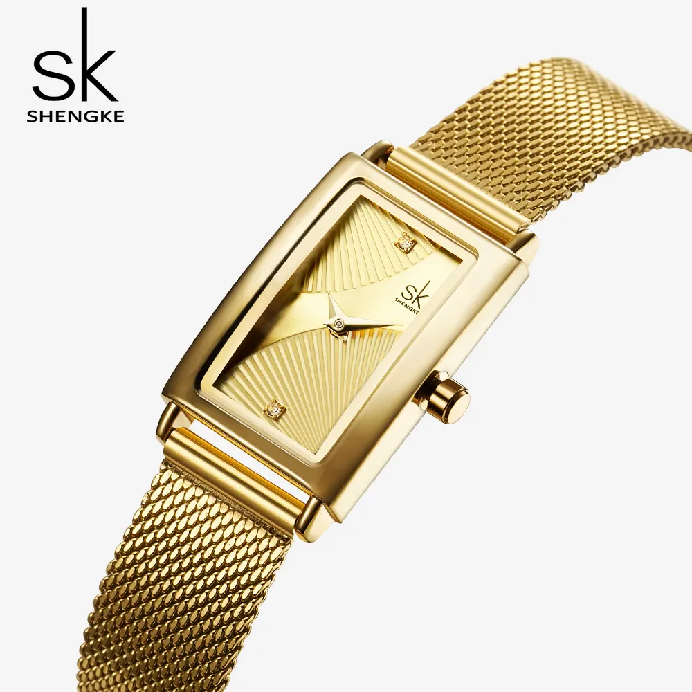Shengke 0119 Brand Women Luxury Stainless Steel Lady Crystal Rectangle Dial Waterproof Bracelet Quartz Watches Reloj Mujer SK