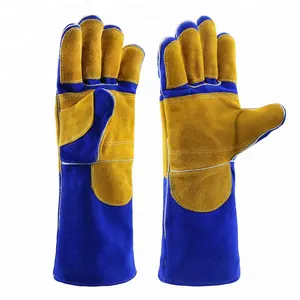 Blue & Gold Split Leather welder gloves with Inside Lining