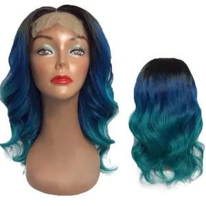 Черные женские 3 тона Омбре синие зеленые волнистые волосы боб парики бразильские человеческие волосы кружевной передний парик
