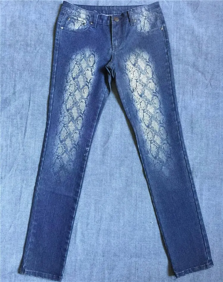 Jeans laser, denim, professionnel, motif loup Royal, imprimé peau de serpent