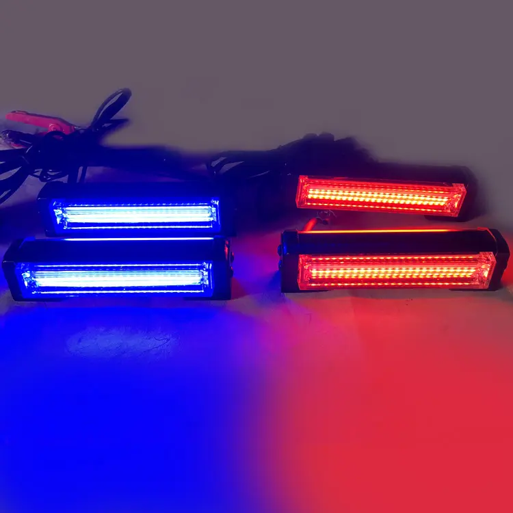 Kits de feux de circulation 24W 12V combo 4 têtes d'éclairage avertissement d'urgence led stroboscopique rouge et bleu COB grill lights