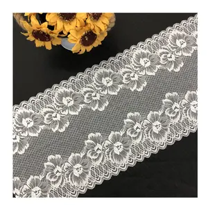 Wholesale White Fancy Floral Lace Trim Nylon Elastic Lace Trimming For Garment