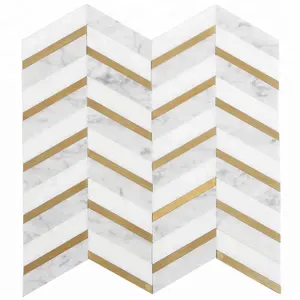 Soulscrafts Thassos blanco mezclado Bianco de mármol de Carrara y latón de chorro de mosaico de azulejos de pared